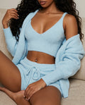 Delaney Women's Fuzzy Knit Cami Shorts Cardigan Set