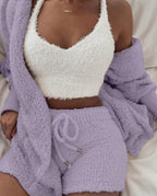 Delaney Women's Fuzzy Knit Cami Shorts Cardigan Set