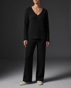Collins Women's Ribbed Knit Wide Leg Lounge Set