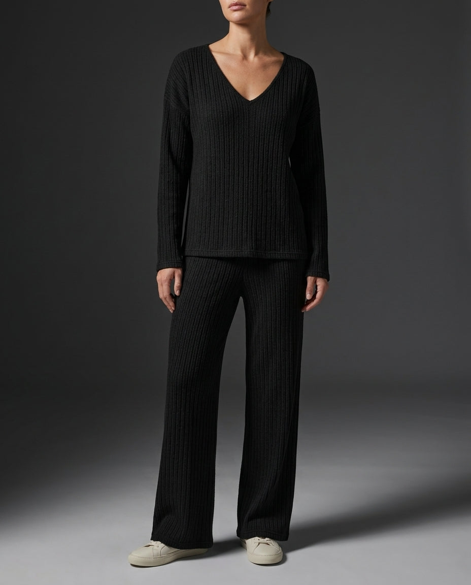 Collins Women's Ribbed Knit Wide Leg Lounge Set