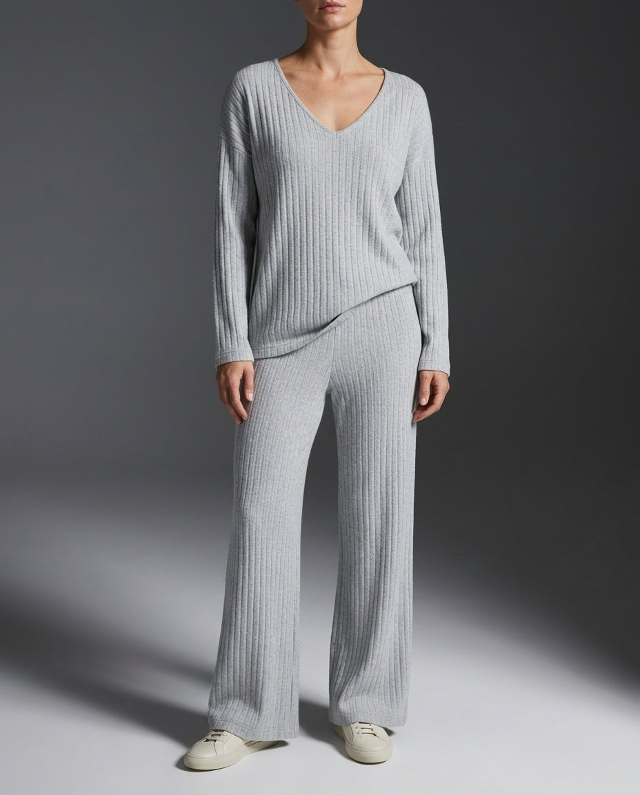 Collins Women's Ribbed Knit Wide Leg Lounge Set