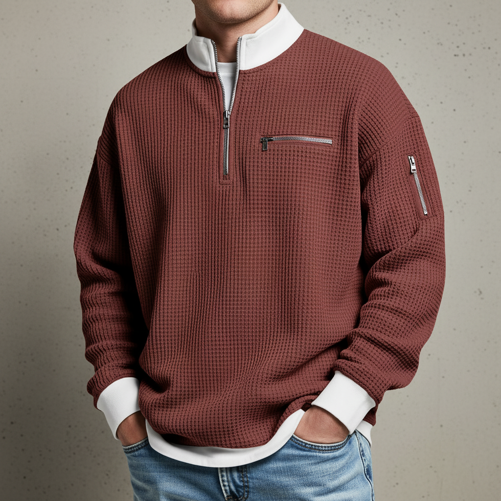 Everett Men's Waffle Knit Quarter Zip Sweater