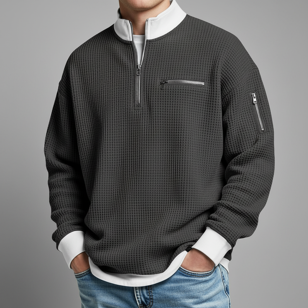 Everett Men's Waffle Knit Quarter Zip Sweater