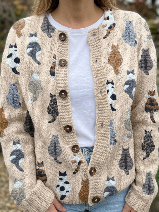 Winslow Women's Cat Print Knit Cardigan