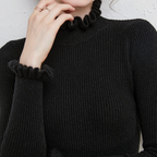 Henrietta Elegant Warm Ribbed Ruffle Neck Sweater