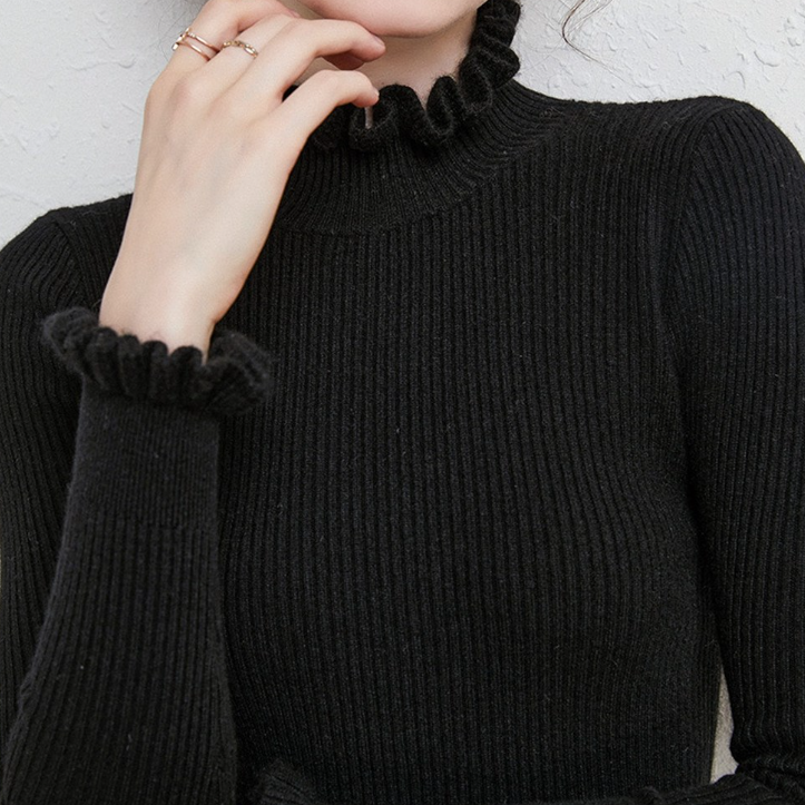 Henrietta Elegant Warm Ribbed Ruffle Neck Sweater
