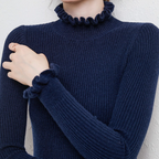 Henrietta Elegant Warm Ribbed Ruffle Neck Sweater