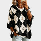 Marlowe Cozy Argyle Hooded Batwing Sweater
