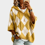 Marlowe Cozy Argyle Hooded Batwing Sweater