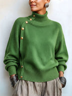 Blakely Elegant Asymmetric Button Turtleneck Sweater