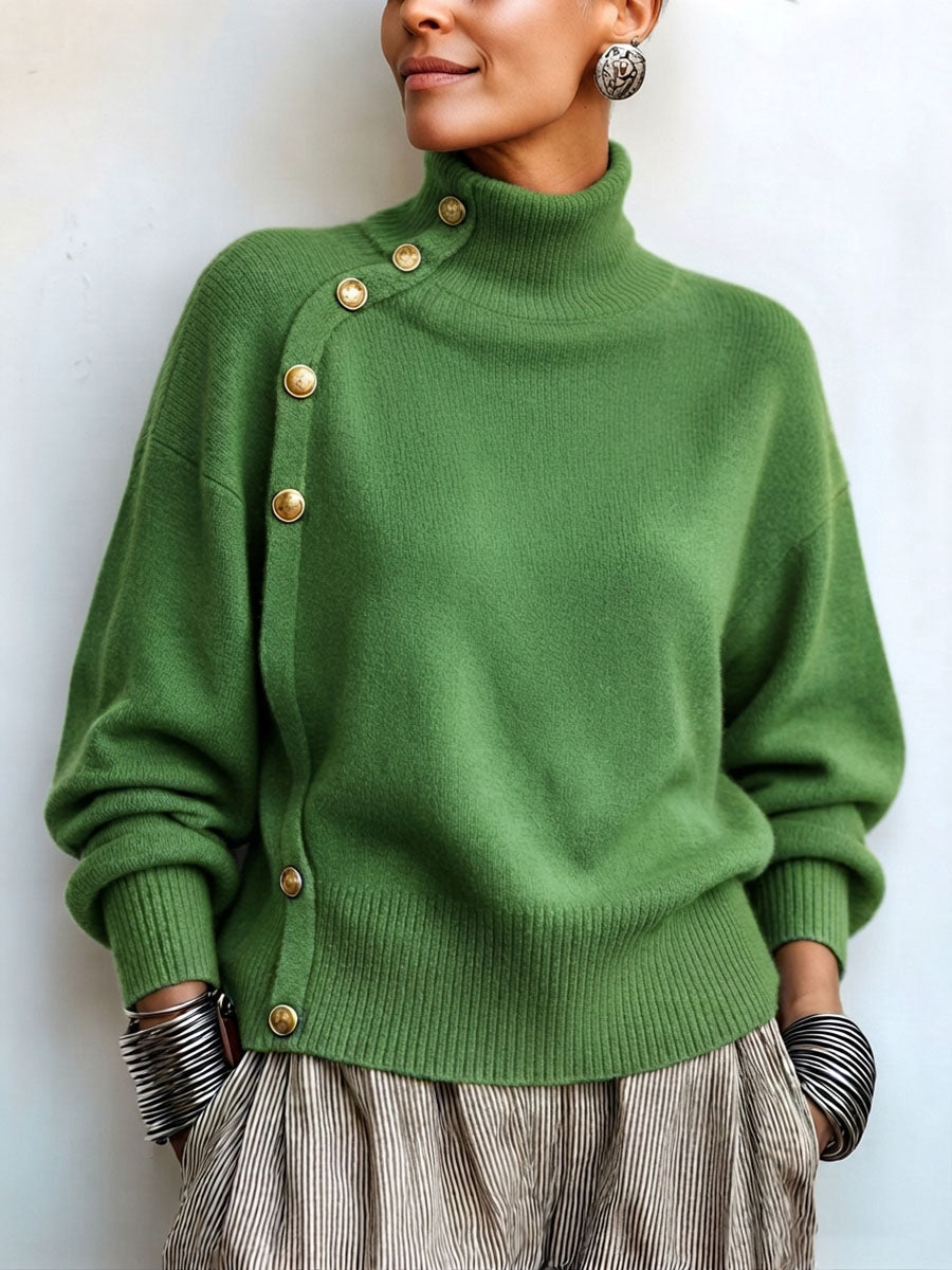 Blakely Elegant Asymmetric Button Turtleneck Sweater