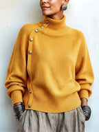 Blakely Elegant Asymmetric Button Turtleneck Sweater