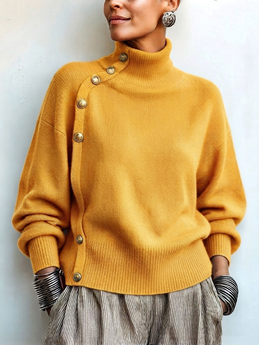 Blakely Elegant Asymmetric Button Turtleneck Sweater