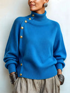 Blakely Elegant Asymmetric Button Turtleneck Sweater
