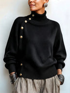 Blakely Elegant Asymmetric Button Turtleneck Sweater