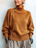Blakely Elegant Asymmetric Button Turtleneck Sweater