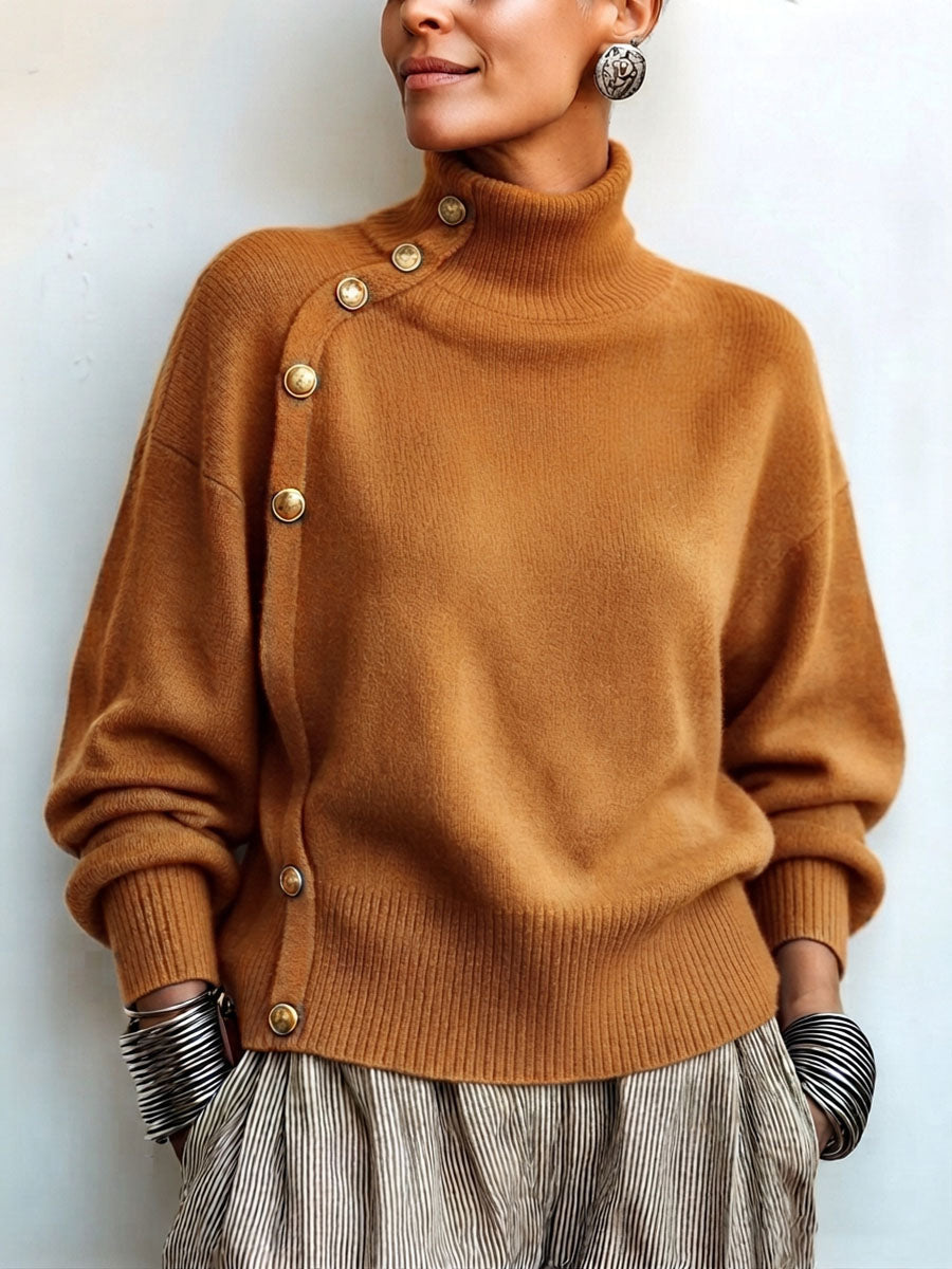 Blakely Elegant Asymmetric Button Turtleneck Sweater